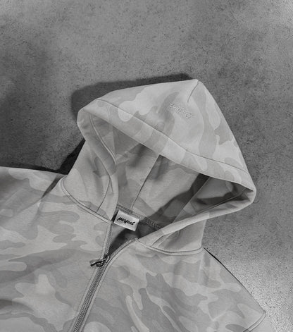 PEARL GREY CAMO ZIP HOODIE